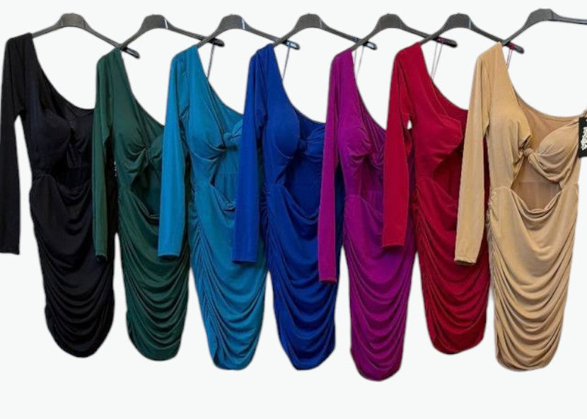 🎯 Vestido One Shoulder Twist · 8 colores