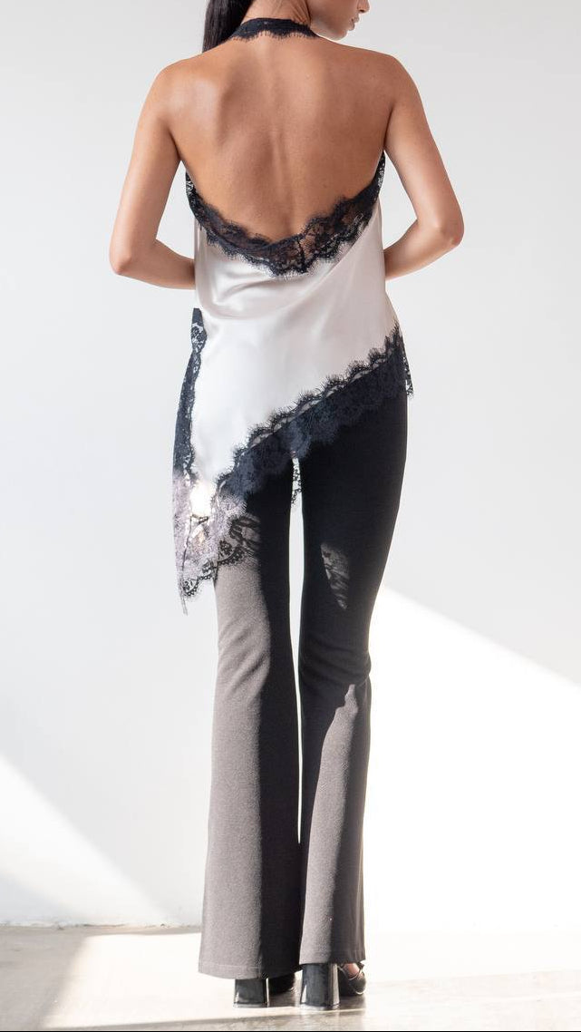 Top Asimétrico Lencero de Raso con Encaje