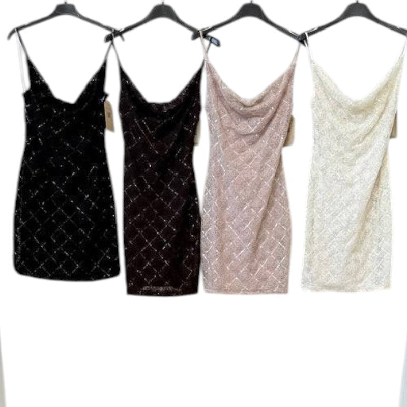 Vestido Brillante de Tirantes Finos con Escote Drapeado