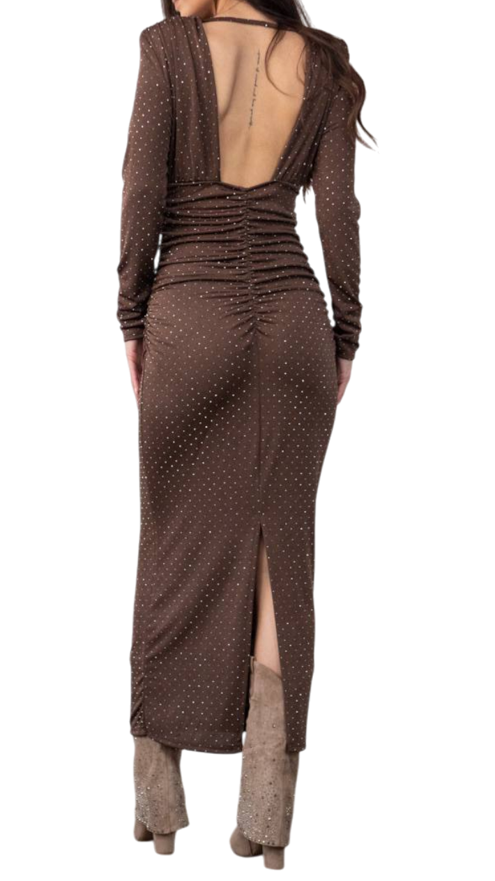 ✨ Vestido Trapeado con Destellos Chocolate destellos ✨