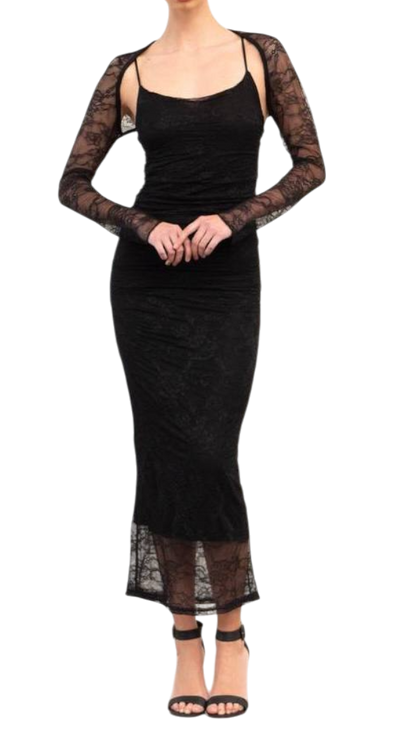 Vestido Largo de Encaje Negro