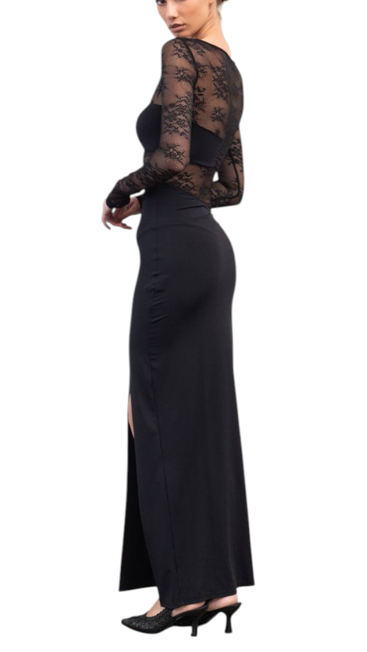 Vestido Largo Encaje Transparente ·2 colores  “Rubí Secreto / Medianoche”