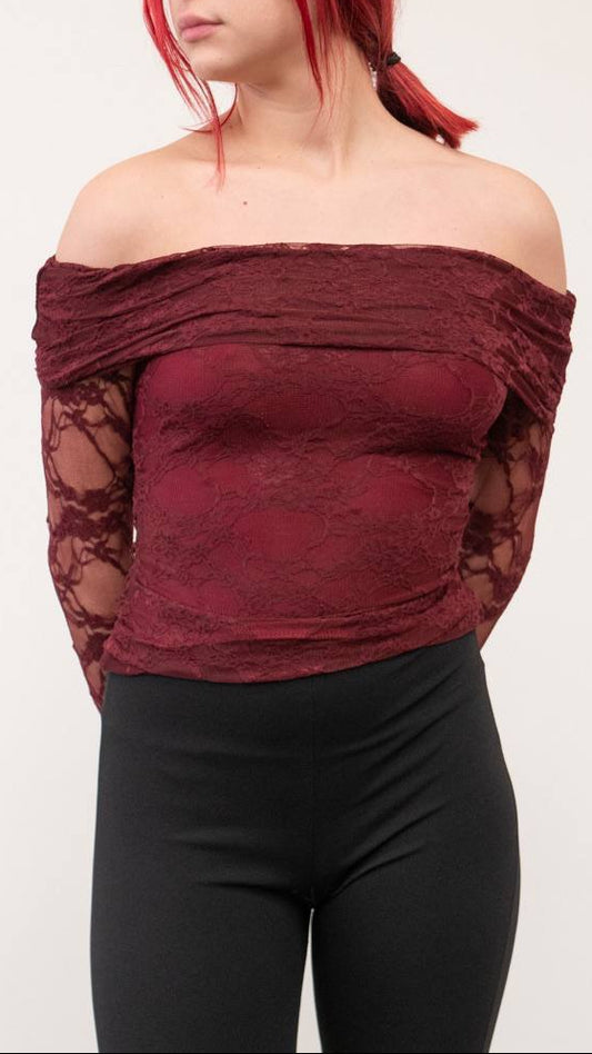 Camiseta Encaje Off Shoulder – Talla Única (S a M)