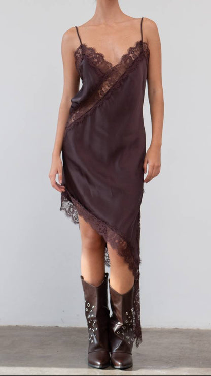 Vestido Lencero Asimétrico con Encaje – Talla Única (S a L)