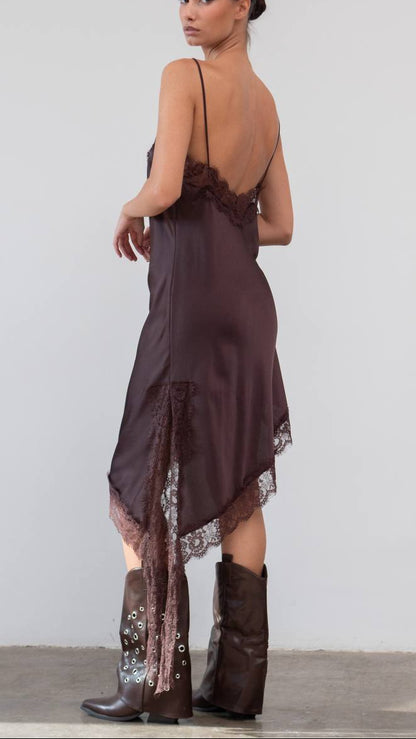 Vestido Lencero Asimétrico con Encaje – Talla Única (S a L)