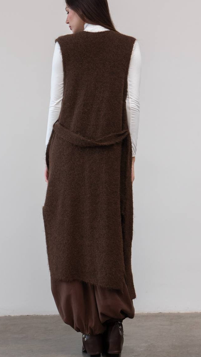 Chaleco Largo de Lana con Cinturón – Talla Única (S a L)