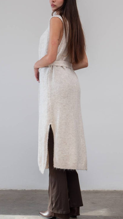 Chaleco Largo de Lana con Cinturón – Talla Única (S a L)