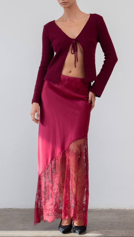 Falda Satinada con Encaje