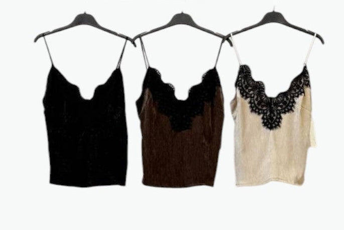 💋 Haut en velours et dentelle au toucher · 3 couleurs 💋