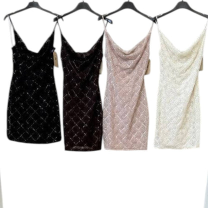 Vestido Brillante de Tirantes Finos con Escote Drapeado