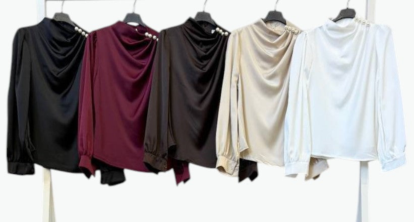 💫 Blusa Satinada con Botones de Perlas · 5 colores