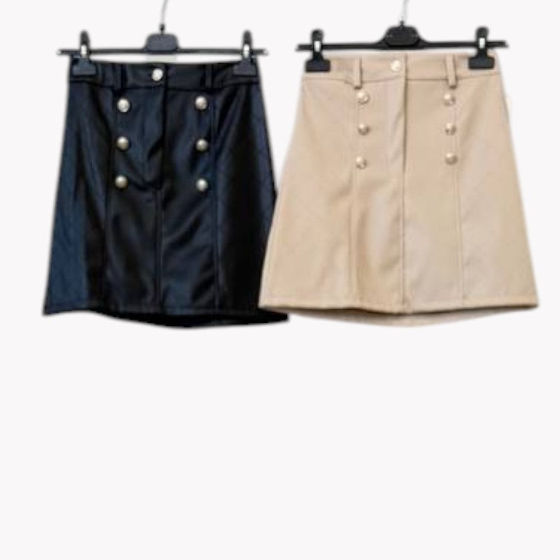 👑 Falda efecto piel con botones dorados · 2 colores