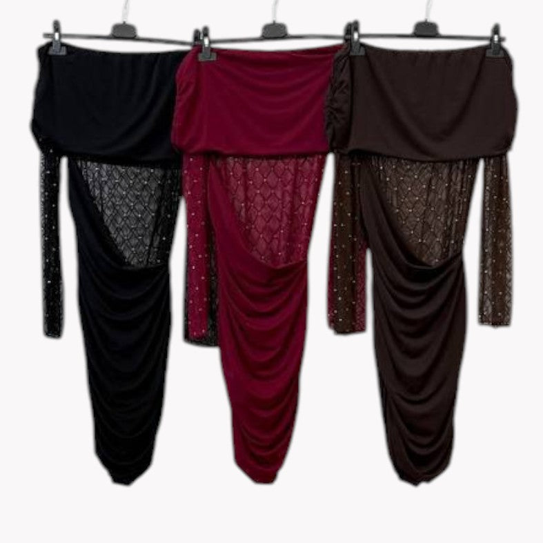 🖤 Vestido Asimétrico con Transparencias y Brillos · 3 colores