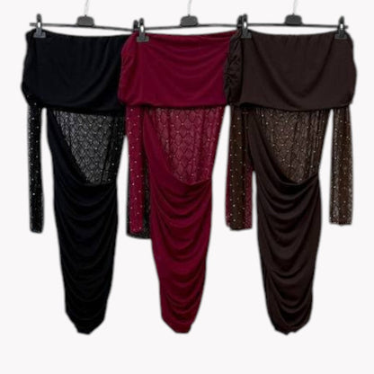 🖤 Vestido Asimétrico con Transparencias y Brillos · 3 colores