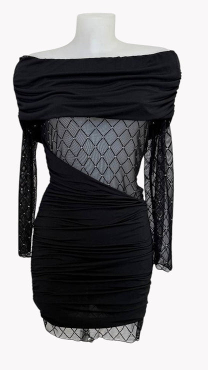 🖤 Vestido Asimétrico con Transparencias y Brillos · 3 colores