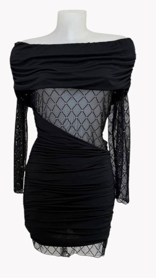 🖤 Vestido Asimétrico con Transparencias y Brillos · 3 colores