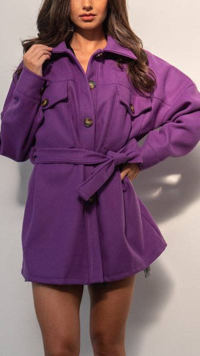 💜 Chaqueta con Cinturón Tipo Sobrecamisa · 2 Colores 🤎