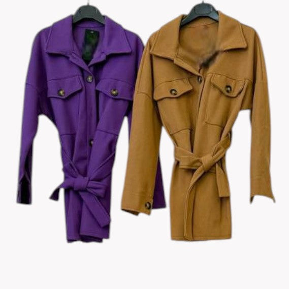 💜 Chaqueta con Cinturón Tipo Sobrecamisa · 2 Colores 🤎