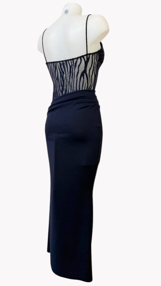 💙 VESTIDO LARGO CON CUERPO DE ENCAJE Y FALDA AJUSTADA · TALLAS S-M