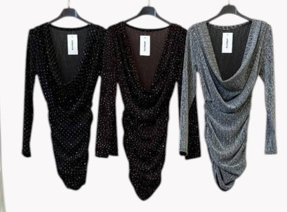 ✨ VESTIDO METÁLICO DRAPEADO · 3 COLORES