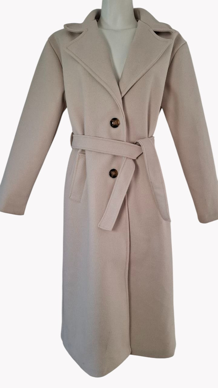 🤍 Abrigo Largo de Paño Blanco Perla con Cinturón