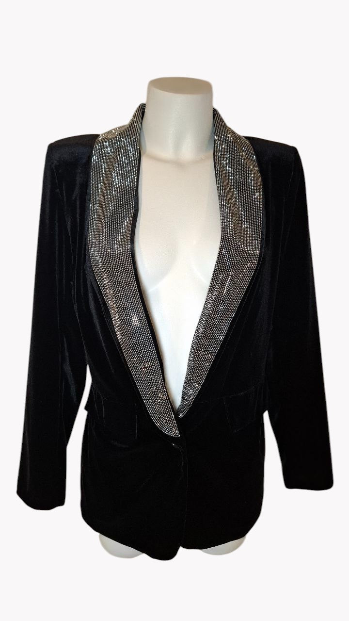 🖤 Blazer de Terciopelo con Solapa de Cristales
