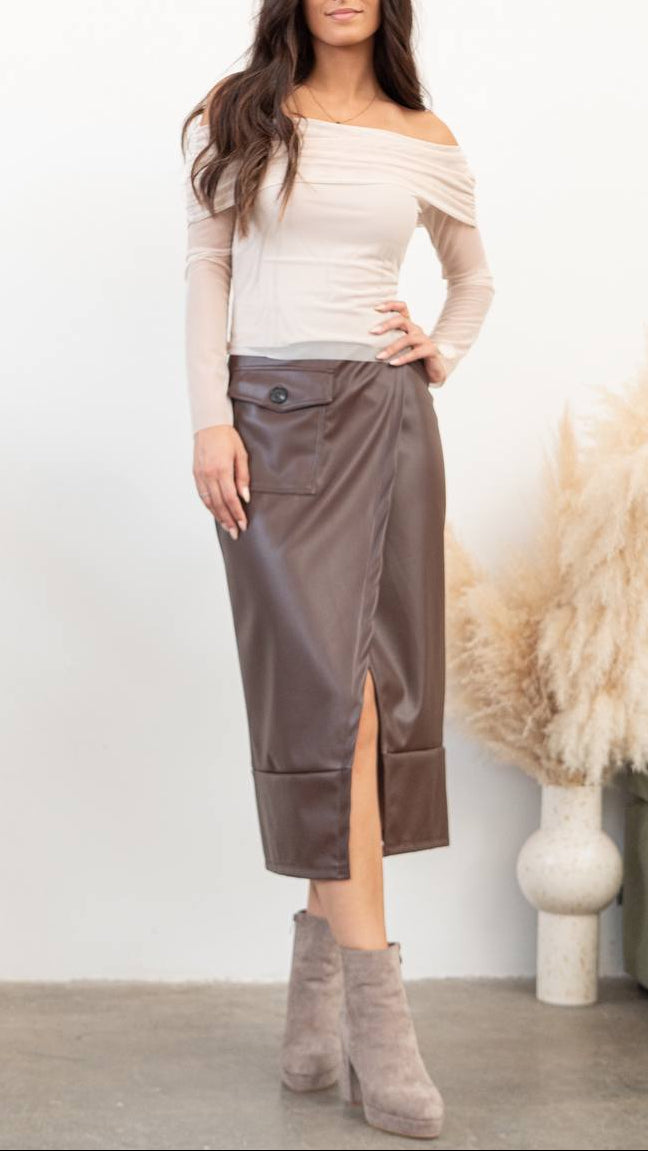 Falda Midi Efecto Piel con Abertura · 5 colores ⚡