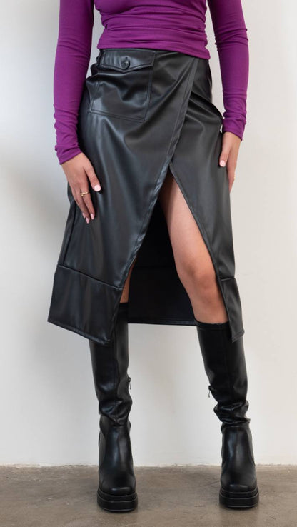 Falda Midi Efecto Piel con Abertura · 5 colores ⚡