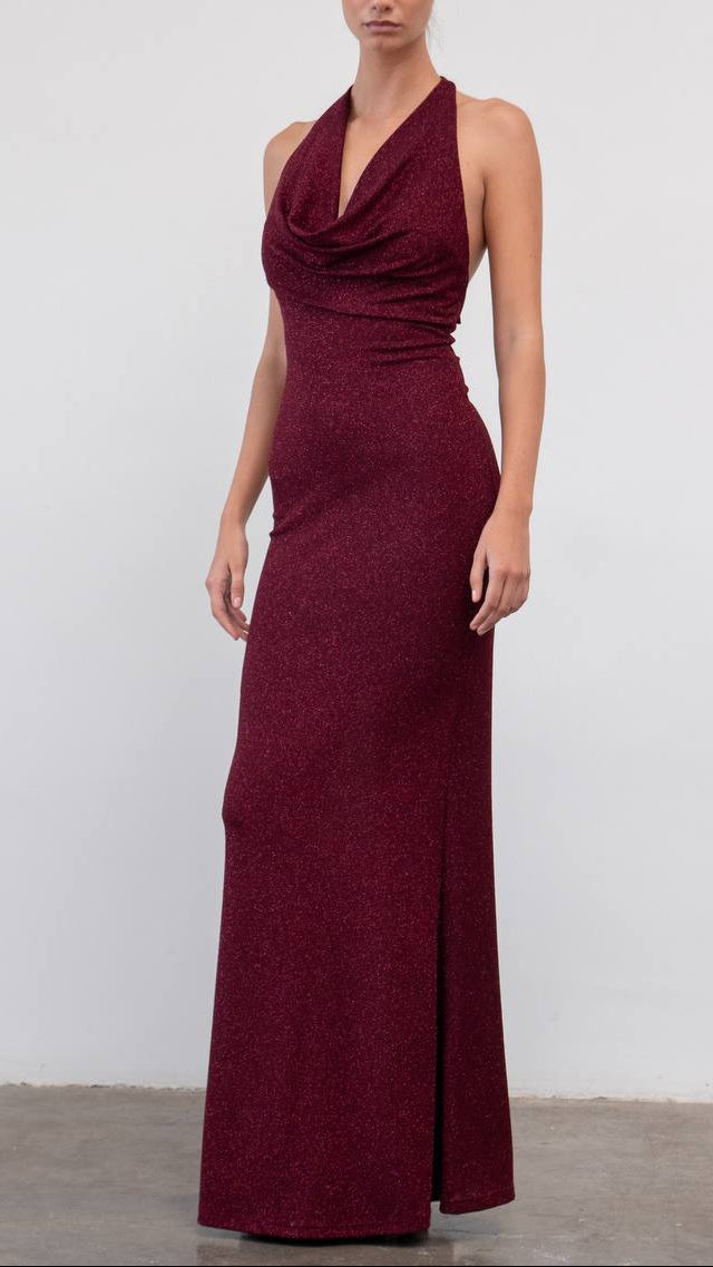 Vestido largo halter brillante · 6 colores ✨