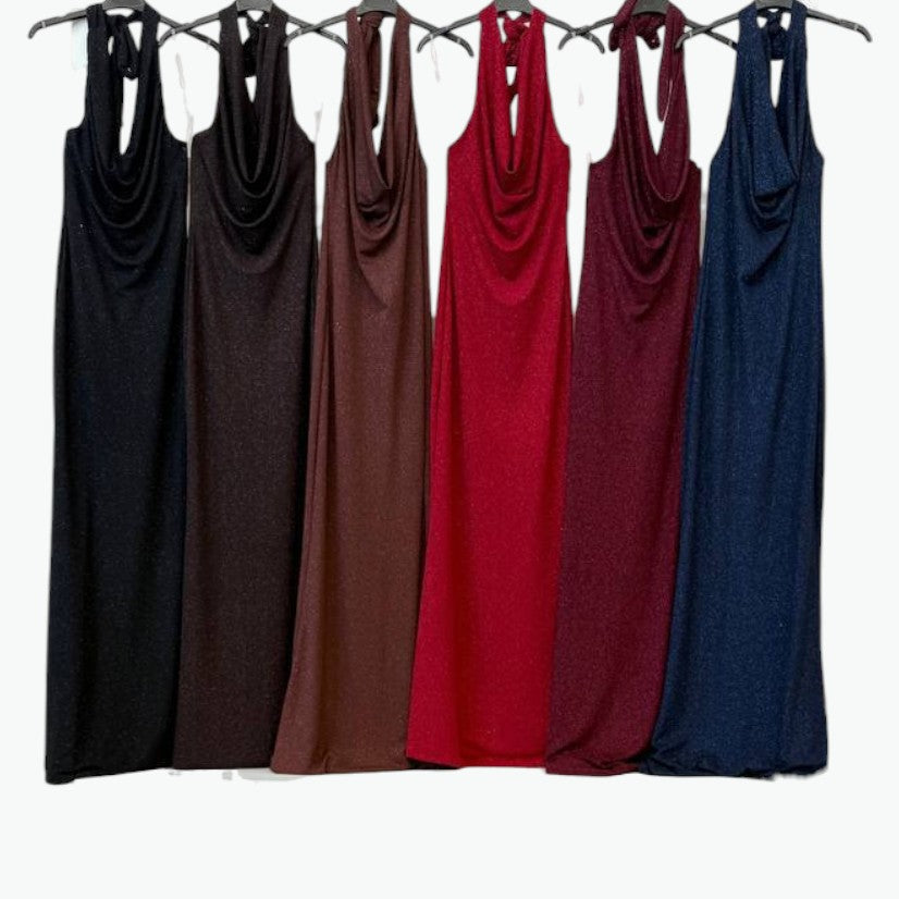 Vestido largo halter brillante · 6 colores ✨