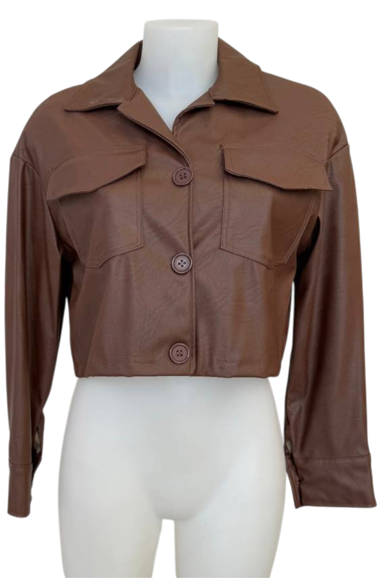 Chaqueta-Camisa de Polipiel Marrón – Oversize
