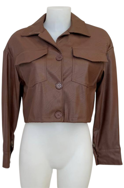 Chaqueta-Camisa de Polipiel Marrón – Oversize