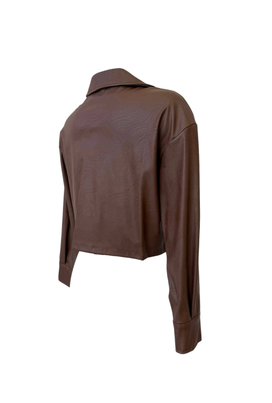 Chaqueta-Camisa de Polipiel Marrón – Oversize