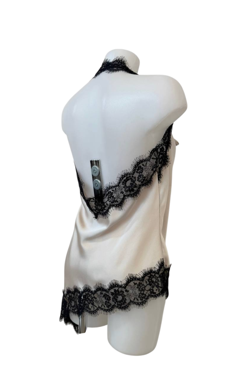 Top Asimétrico Lencero de Raso con Encaje