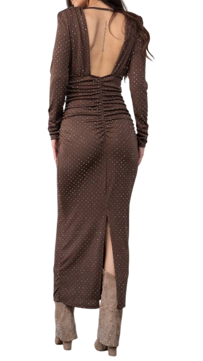 ✨ Vestido Trapeado con Destellos Chocolate destellos ✨